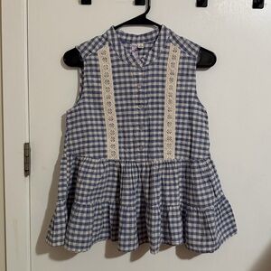 Francesca’s - Blue and White Plaid Sleeveless Blouse (Size S)